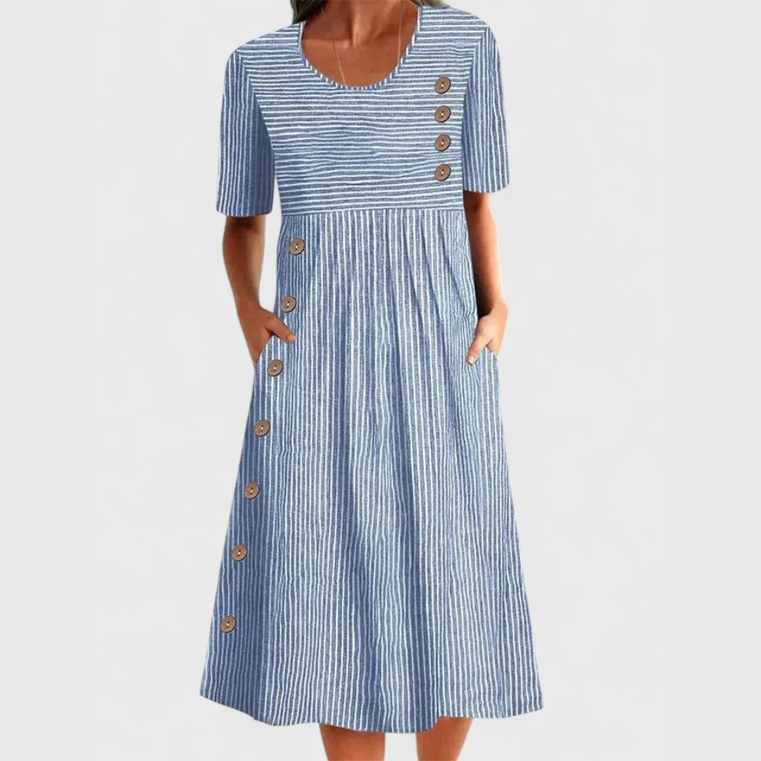 Wanda Striped Midi Dress – Blue | The Bellemont Sisters Australia