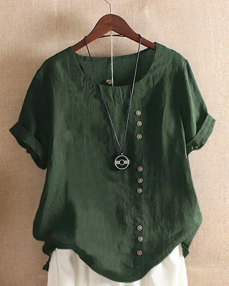 Beatrice | Women Button Detail Casual Short Sleeve Blouse – Dark Green | The Bellemont Sisters Australia