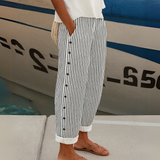 Caitlin | Stylish Striped Button Pants – Black | The Bellemont Sisters Australia