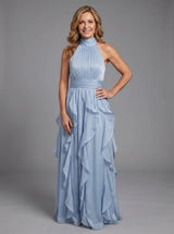 Orea™ High Neck Gathered Ruffle Layers Maxi Dress – Sky Blue | The Bellemont Sisters Australia