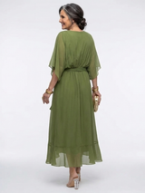 Elysia | V Neck Draped Waist Tie Midi Dress | The Bellemont Sisters Australia
