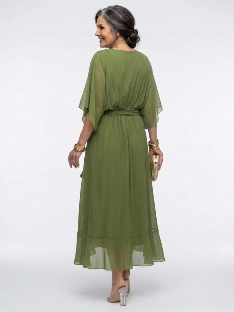 Elysia | V Neck Draped Waist Tie Midi Dress | The Bellemont Sisters Australia