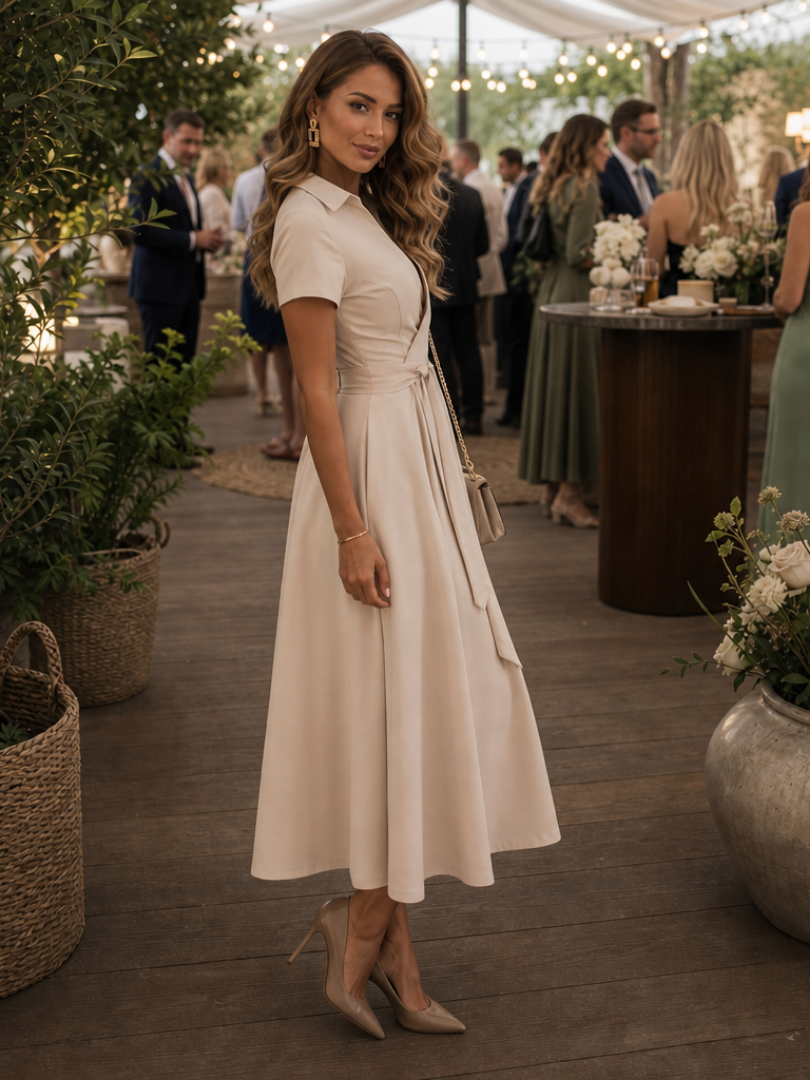 Eleq | Short Sleeve Collared Wrap Waist Midi Dress | The Bellemont Sisters Australia