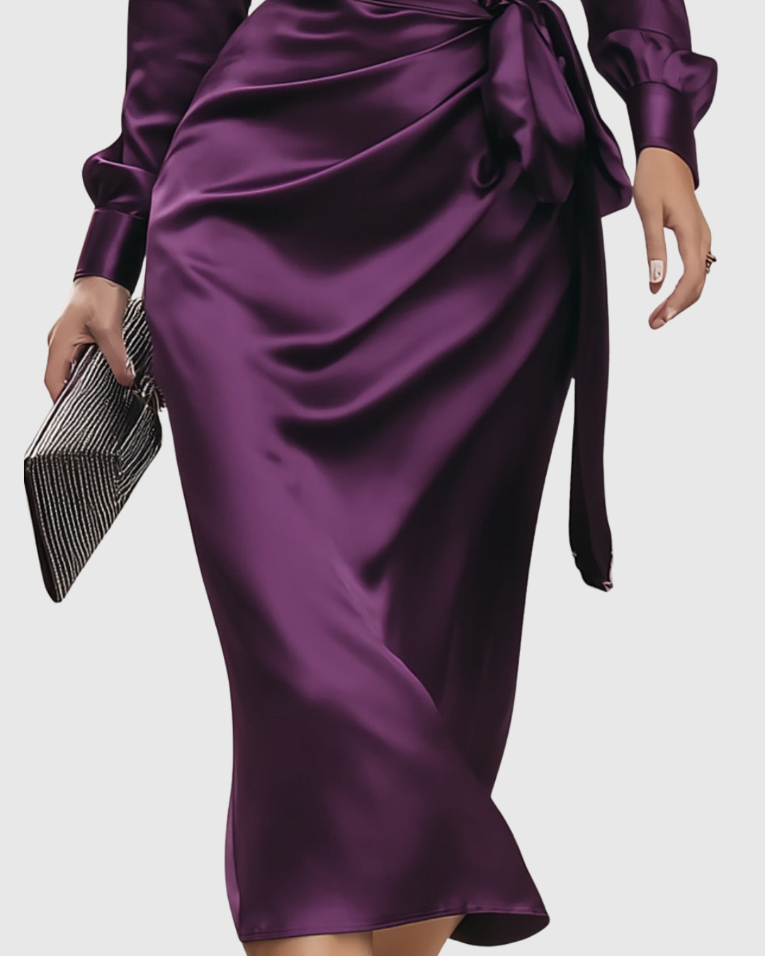 Cerelia | Deep Plum Satin Wrap Midi Dress | The Bellemont Sisters Australia