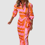 Cecilia™ - Elegant Striped Dress – Orange & Pink | The Bellemont Sisters Australia