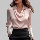 Rose | Women’s Draped Neck Long Sleeve Satin Blouses – Pink | The Bellemont Sisters Australia
