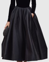Aradia | Elegant Black Velvet And Satin Midi Dress | The Bellemont Sisters Australia