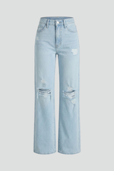 Kimberly | Women’s Wide-Leg Distressed High-Waist Jeans – Light Blue | The Bellemont Sisters Australia