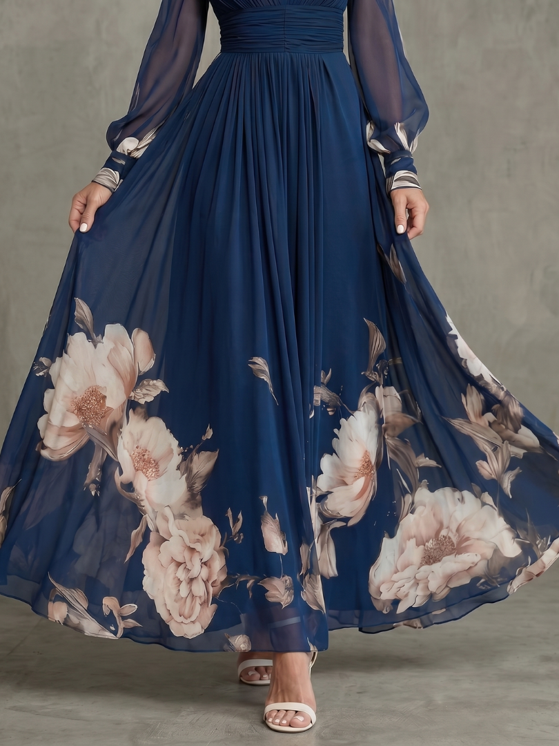 Ziva | Pleated Sheer Sleeves Maxi Dress | The Bellemont Sisters Australia