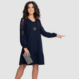 Lowri Quinn | Lace-Sleeve Midi Dress – Dark Blue | The Bellemont Sisters Australia
