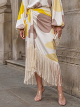 Koda | Abstract Print Fringe Hem Midi Dress | The Bellemont Sisters Australia