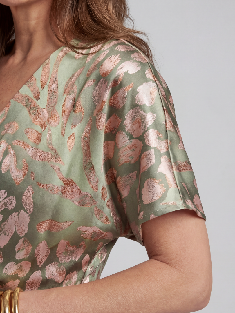 Coralie | Abstract Print V Neck Twist Waist Midi Dress | The Bellemont Sisters Australia