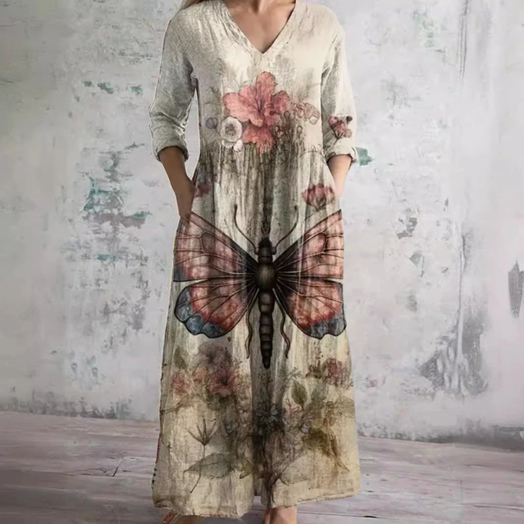 Evelyn™ | Floral Summer Dress – Beige | The Bellemont Sisters Australia