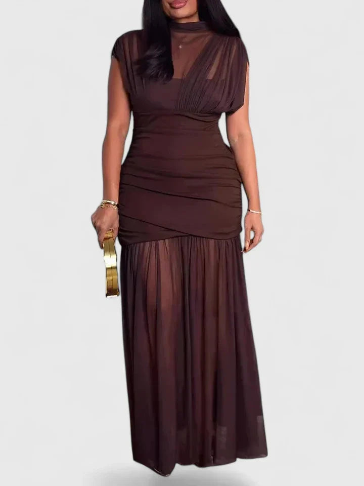 Elyzhera | Elegant Dress – Brown | The Bellemont Sisters Australia