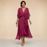 Sarah | Chiffon V-Neck Dress – Dark Purple | The Bellemont Sisters Australia