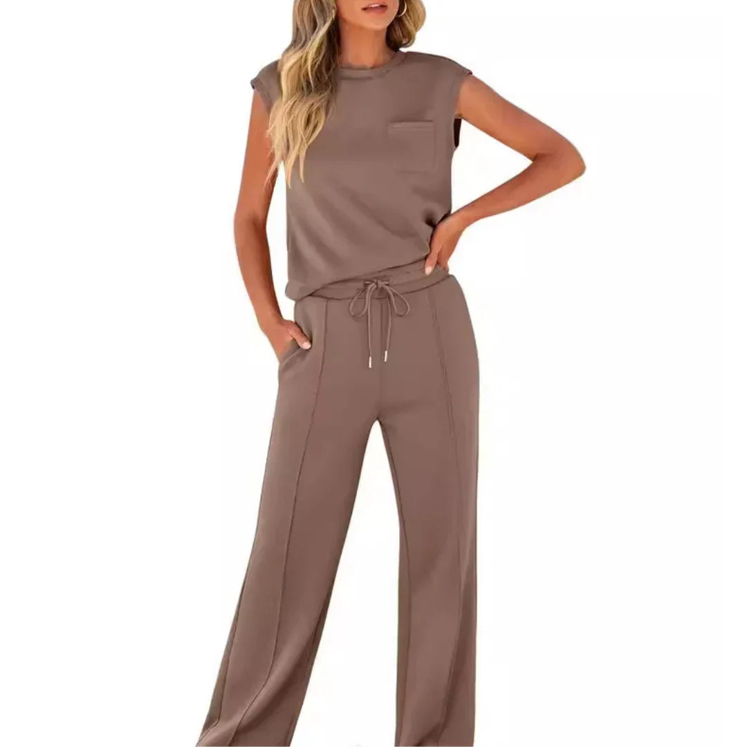 KAIYA™ – Casual Summer Lounge Co-Ord – Brown | The Bellemont Sisters Australia