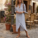 Willow - Elegant Striped Summer Dress – Light Grey | The Bellemont Sisters Australia