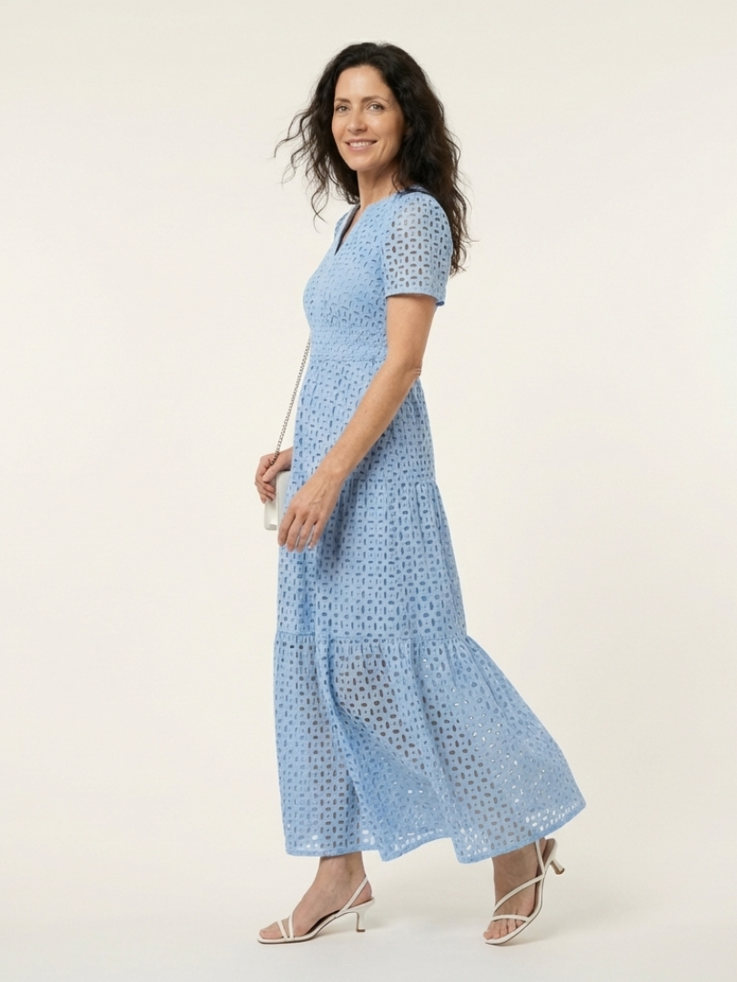 Brielle | V Neck Short Sleeve Tiered Midi Dress | The Bellemont Sisters Australia
