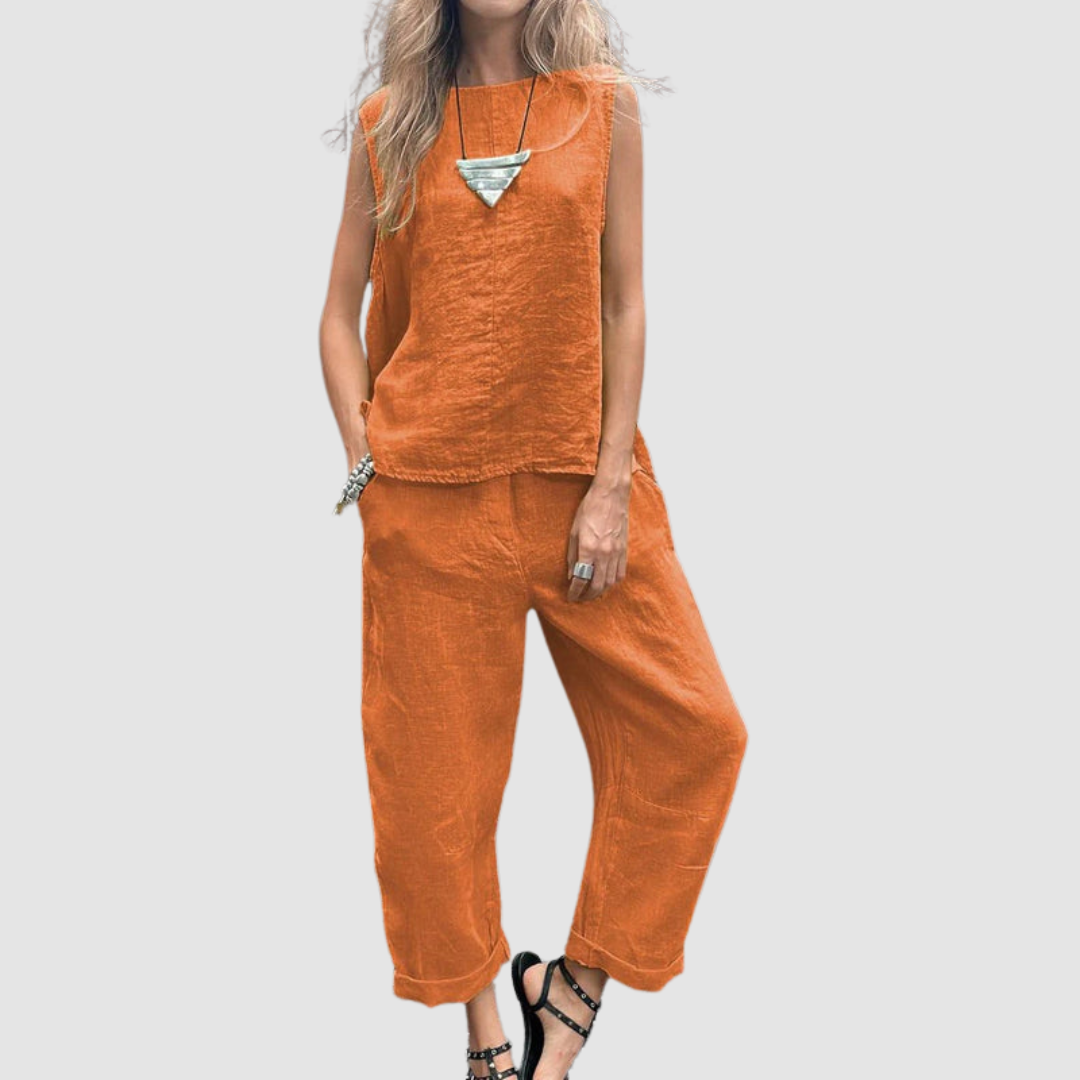 Suzette™ Lightweight Two-Piece Summer Set – Orange | The Bellemont Sisters Australia