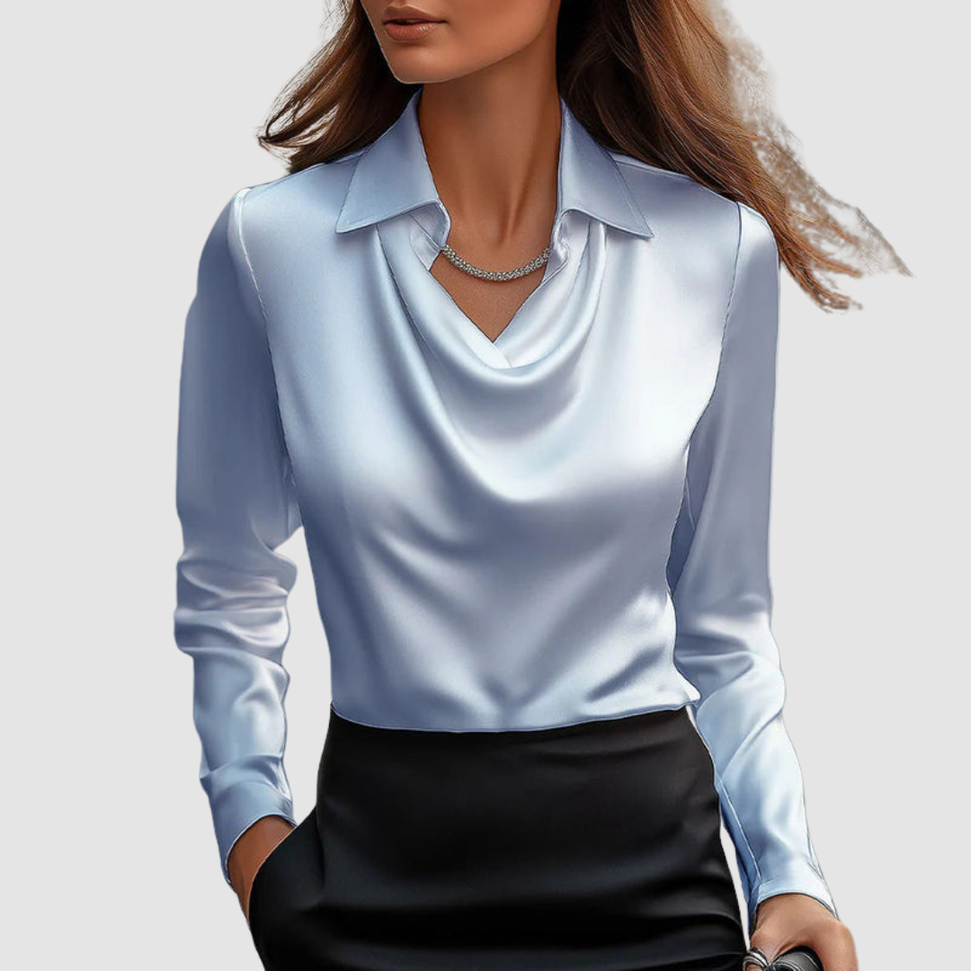 Celestine™ Elegant Satin Blouse – Blue | The Bellemont Sisters Australia