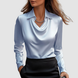 Celestine™ Elegant Satin Blouse – Blue | The Bellemont Sisters Australia