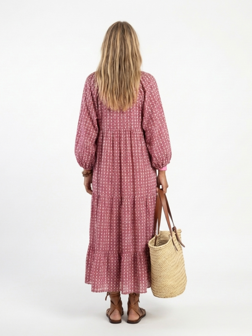 Arlette | Geometric Print Long Sleeve Midi Dress | The Bellemont Sisters Australia