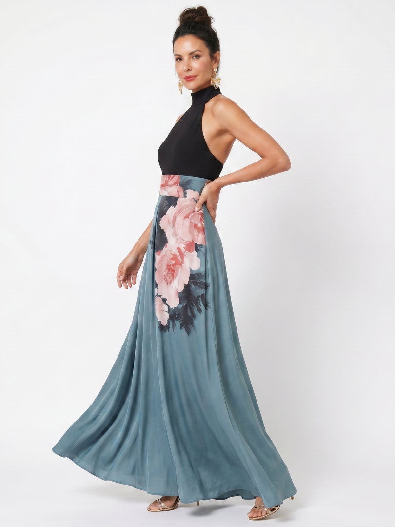 Olympas™ Halter Bodice Floral Skirt Maxi Dress | The Bellemont Sisters Australia