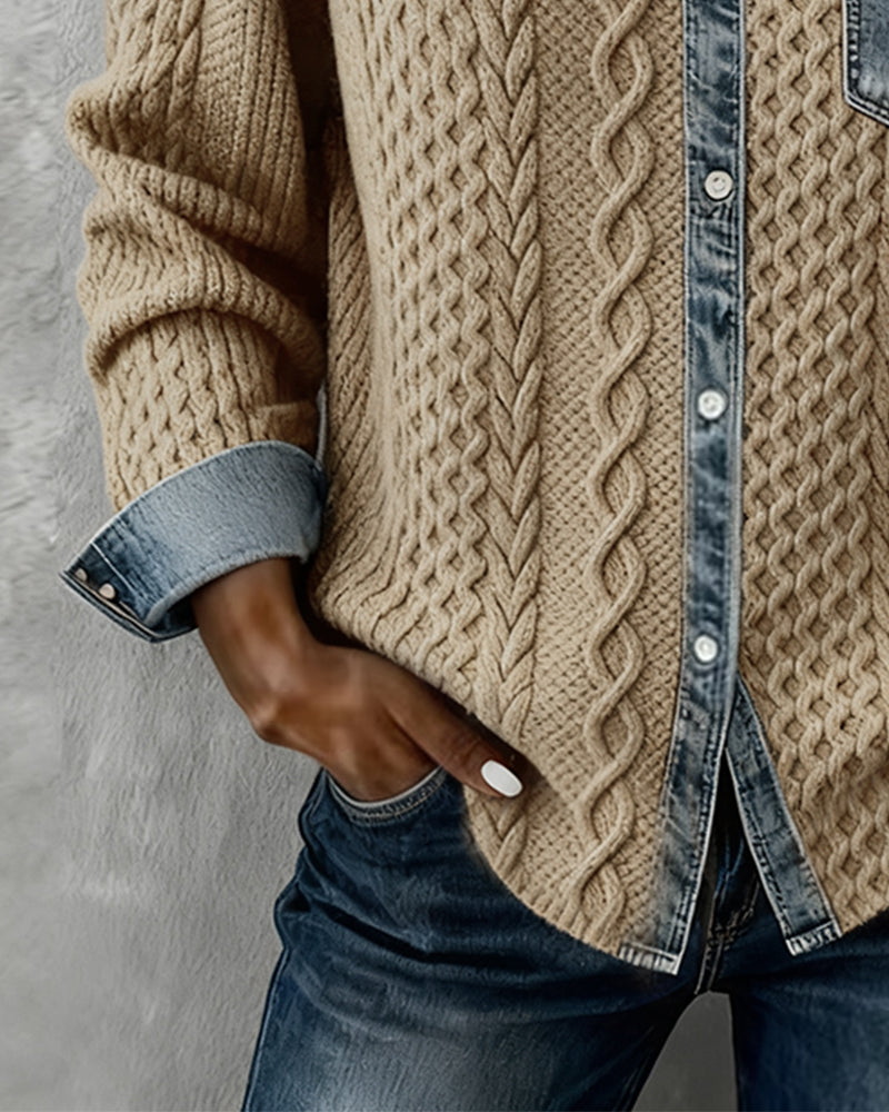 Long-Sleeve Shirt with Denim Patchwork | The Bellemont Sisters Australia