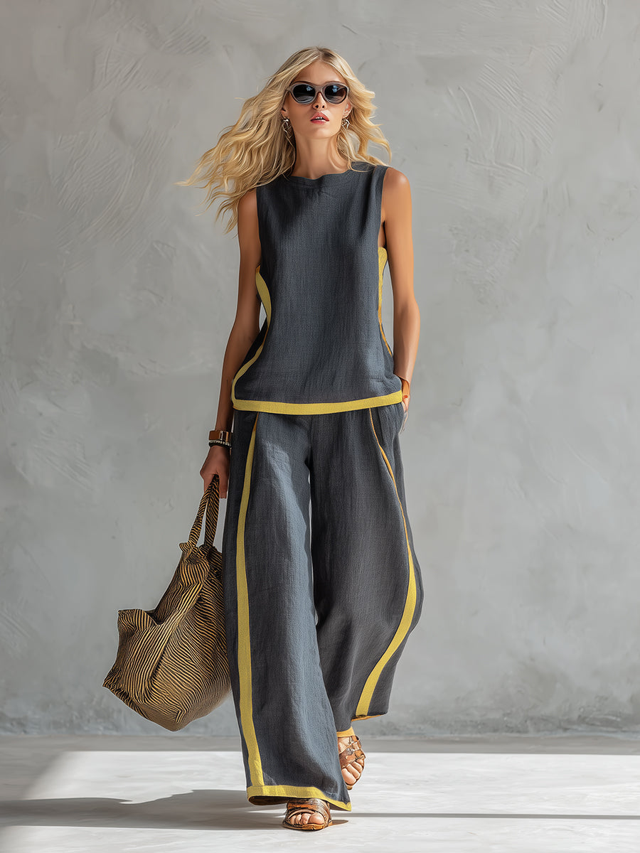 Marlene | Elegant Wide Leg Two Piece Summer Set – Gray | The Bellemont Sisters Australia