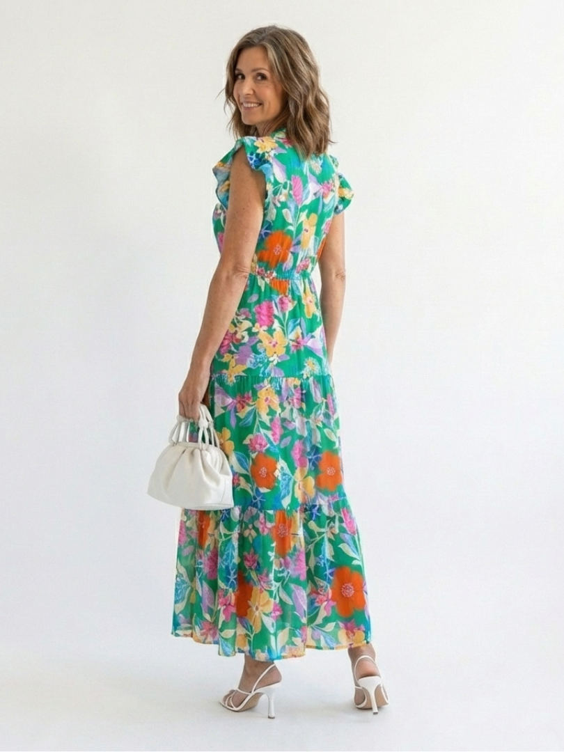 Lila | Floral V-Neck Tiered Midi Dress | The Bellemont Sisters Australia