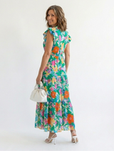 Lila | Floral V-Neck Tiered Midi Dress | The Bellemont Sisters Australia