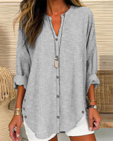 Isabella | Women’s Relaed Striped Button Blouse – Gray | The Bellemont Sisters Australia