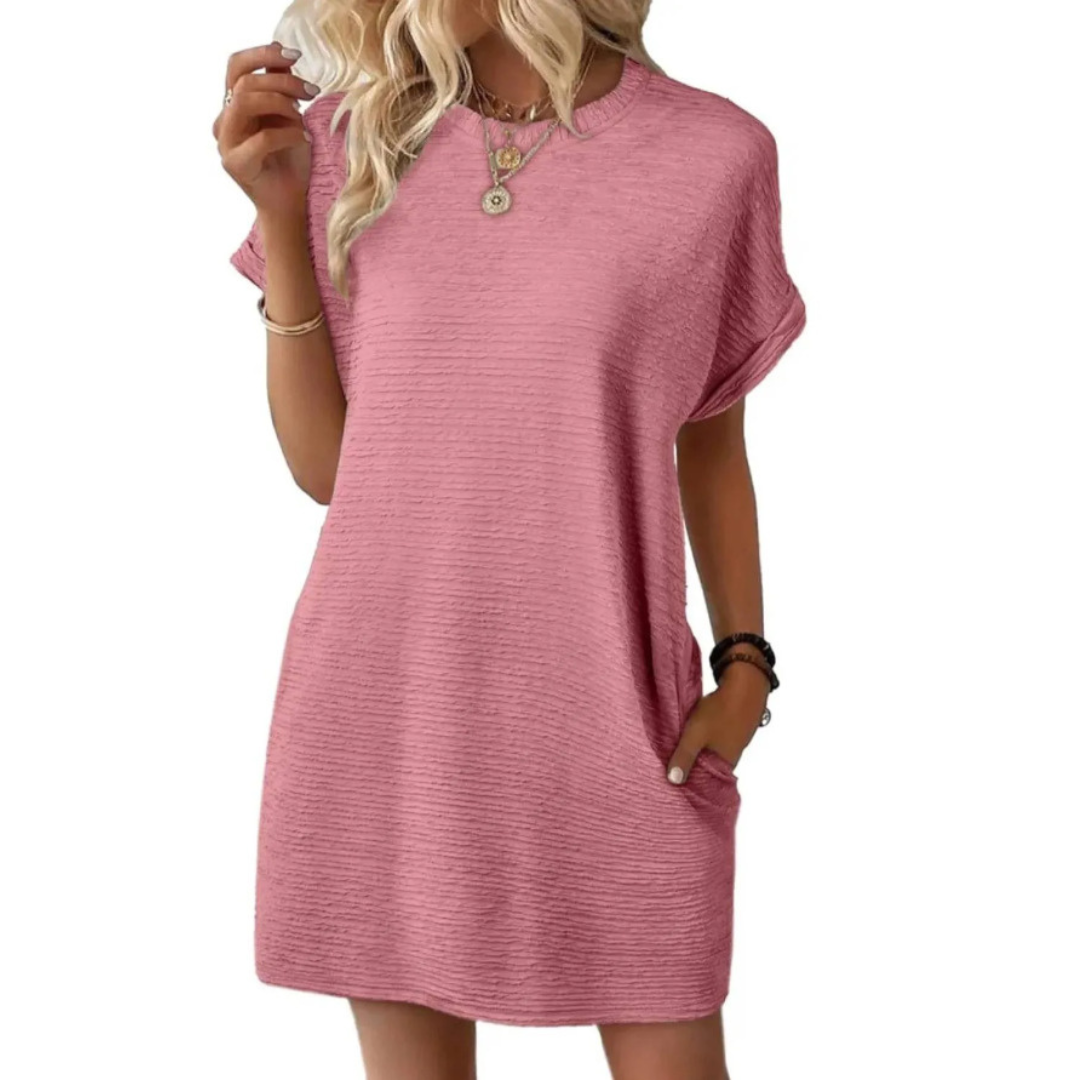 EVASHA™ – Casual Minimalist Round Neck Summer Dress – Light Pink | The Bellemont Sisters Australia