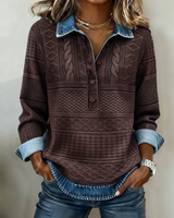 Dolores |Trendy Sweatshirt with Half Button and Collar – Coffee | The Bellemont Sisters Australia