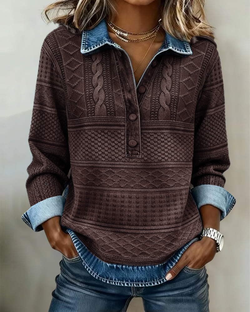 Dolores |Trendy Sweatshirt with Half Button and Collar – Coffee | The Bellemont Sisters Australia