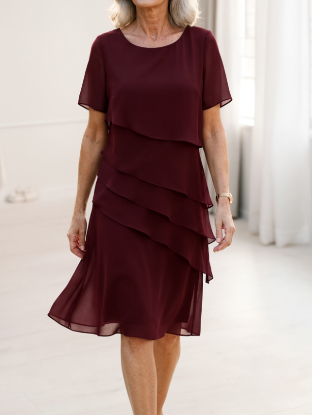 Linda | Elegant Comfort Ruffle Dress – Red | The Bellemont Sisters Australia