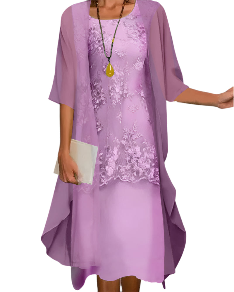 Caroline | Women Wedding Guest Dress Flowing Sheer Sleeve Midi Dress – Purple | The Bellemont Sisters Australia