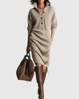 Arianell | Pure Wool Winter Knit Midi Dress – Khaki | The Bellemont Sisters Australia