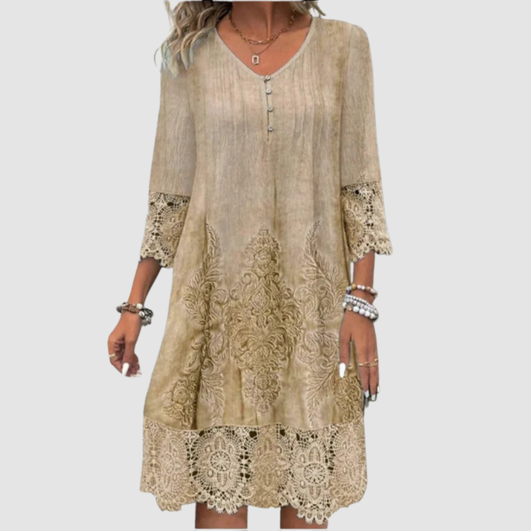 Jacquelin™ Elegant Lace Dress – Khaki | The Bellemont Sisters Australia