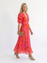 Willow | Floral V Neck Puff Sleeve Midi Dress | The Bellemont Sisters Australia