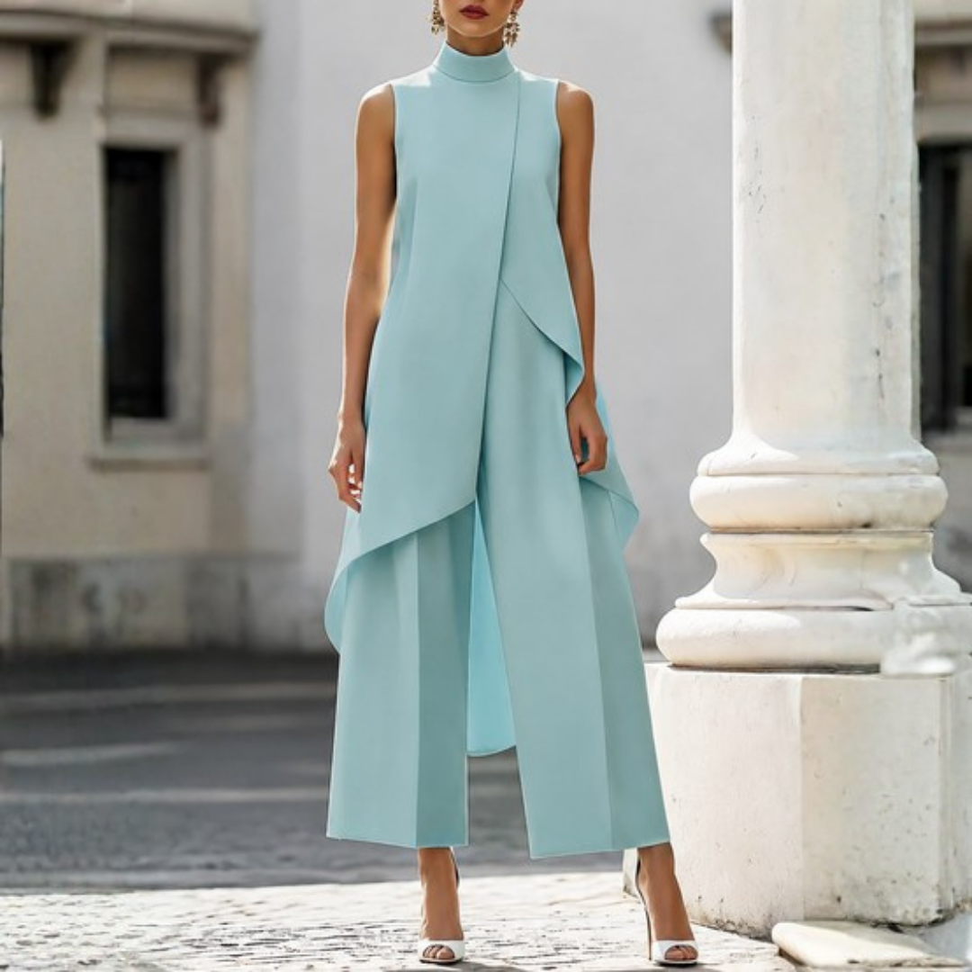 Viviana | Elegant Drop-Waist Jumpsuit – Sky Blue | The Bellemont Sisters Australia
