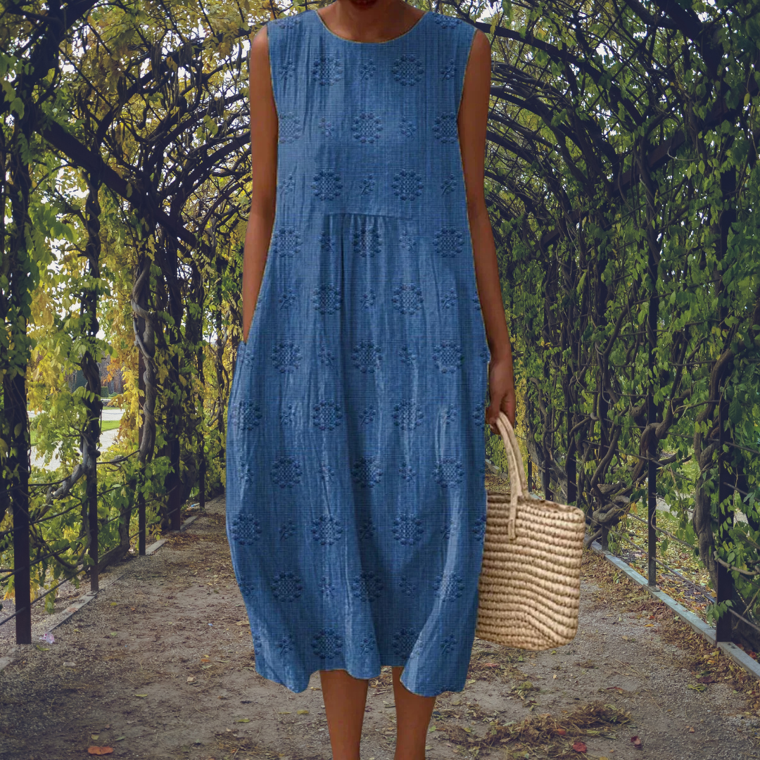 Kira | Elegant sleeveless dress with pockets – Blue | The Bellemont Sisters Australia