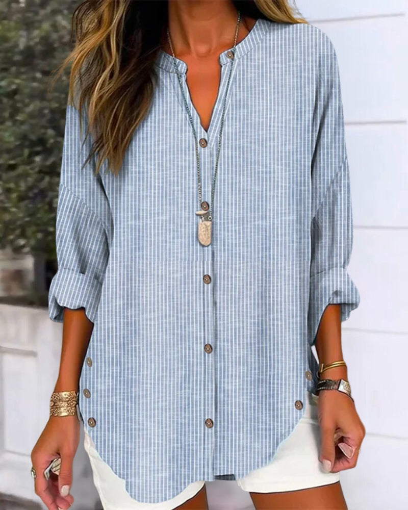 Isabella | Women’s Relaed Striped Button Blouse | The Bellemont Sisters Australia