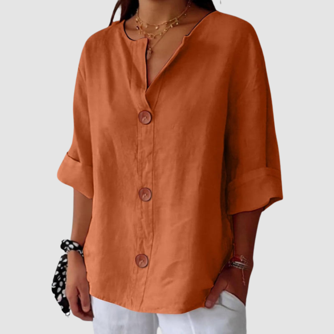 Leah™ Casual Linen Blouse – Orange | The Bellemont Sisters Australia