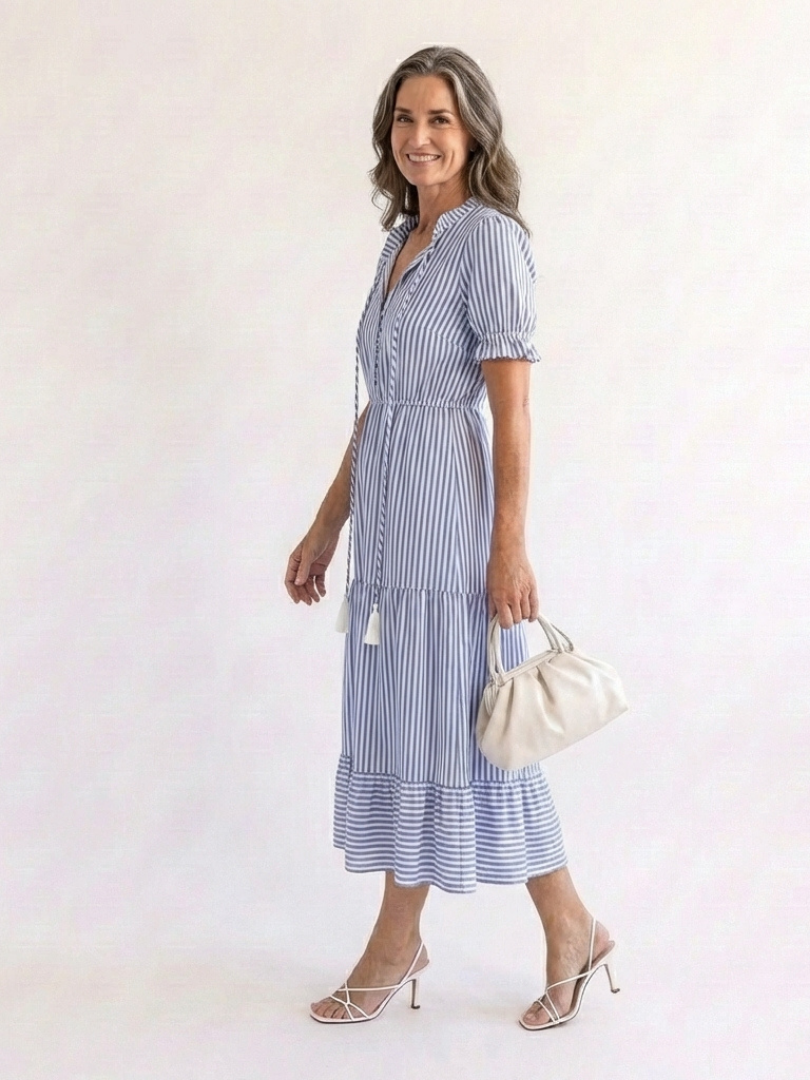 Dakota | Short Sleeve Striped Tiered Midi Dress | The Bellemont Sisters Australia