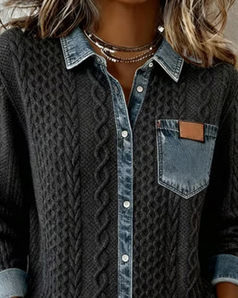 Long-Sleeve Shirt with Denim Patchwork | The Bellemont Sisters Australia