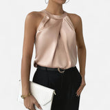 Kimberly | Women’s Elegant Pleated Front Draped Satin Tanks | The Bellemont Sisters Australia