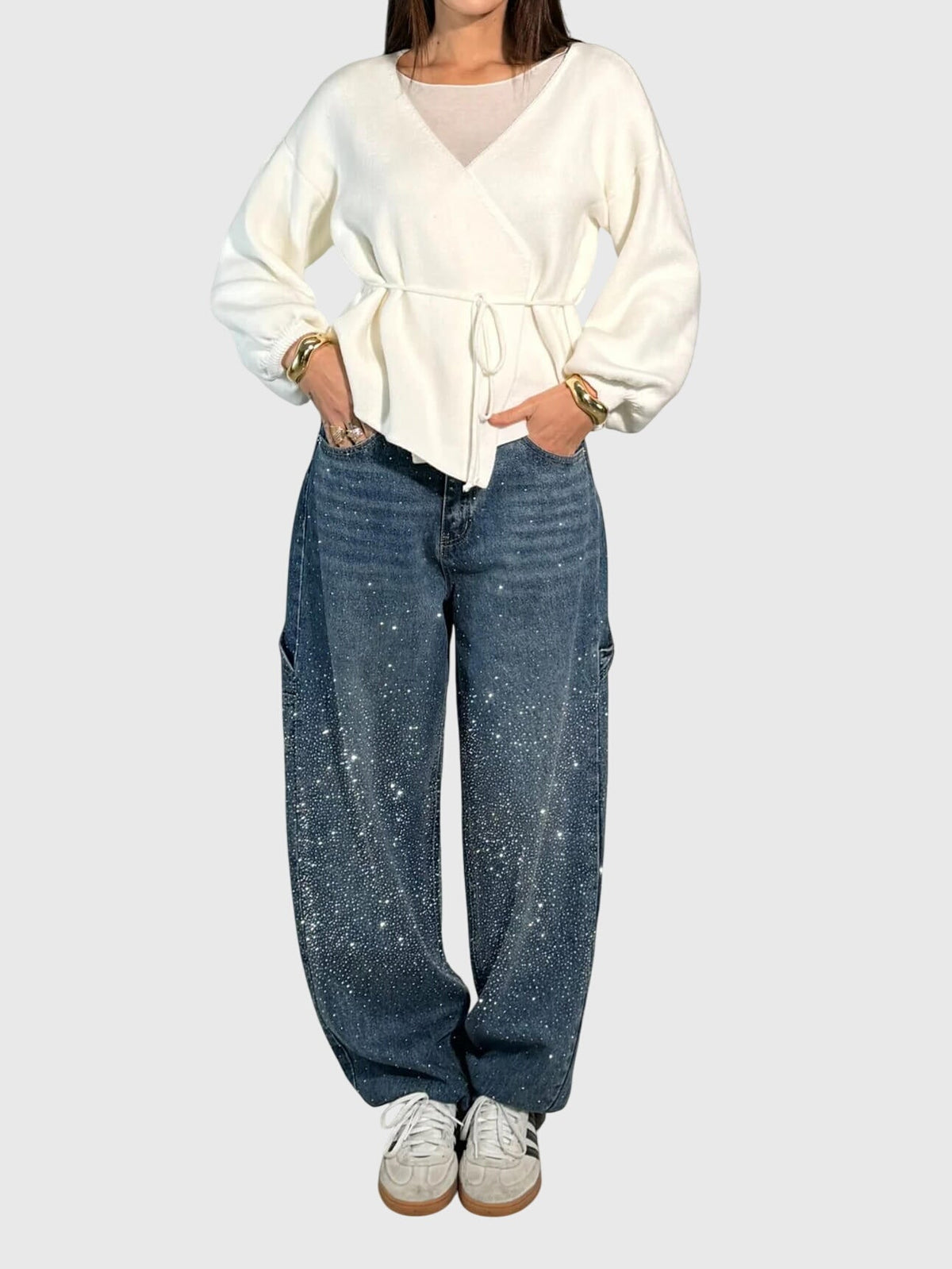 Kimberly | Women’s Sparkle Diamond Denim Pants – Dark Blue | The Bellemont Sisters Australia