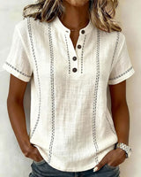 Linda | Casual Button V-Neck T-Shirt – White | The Bellemont Sisters Australia