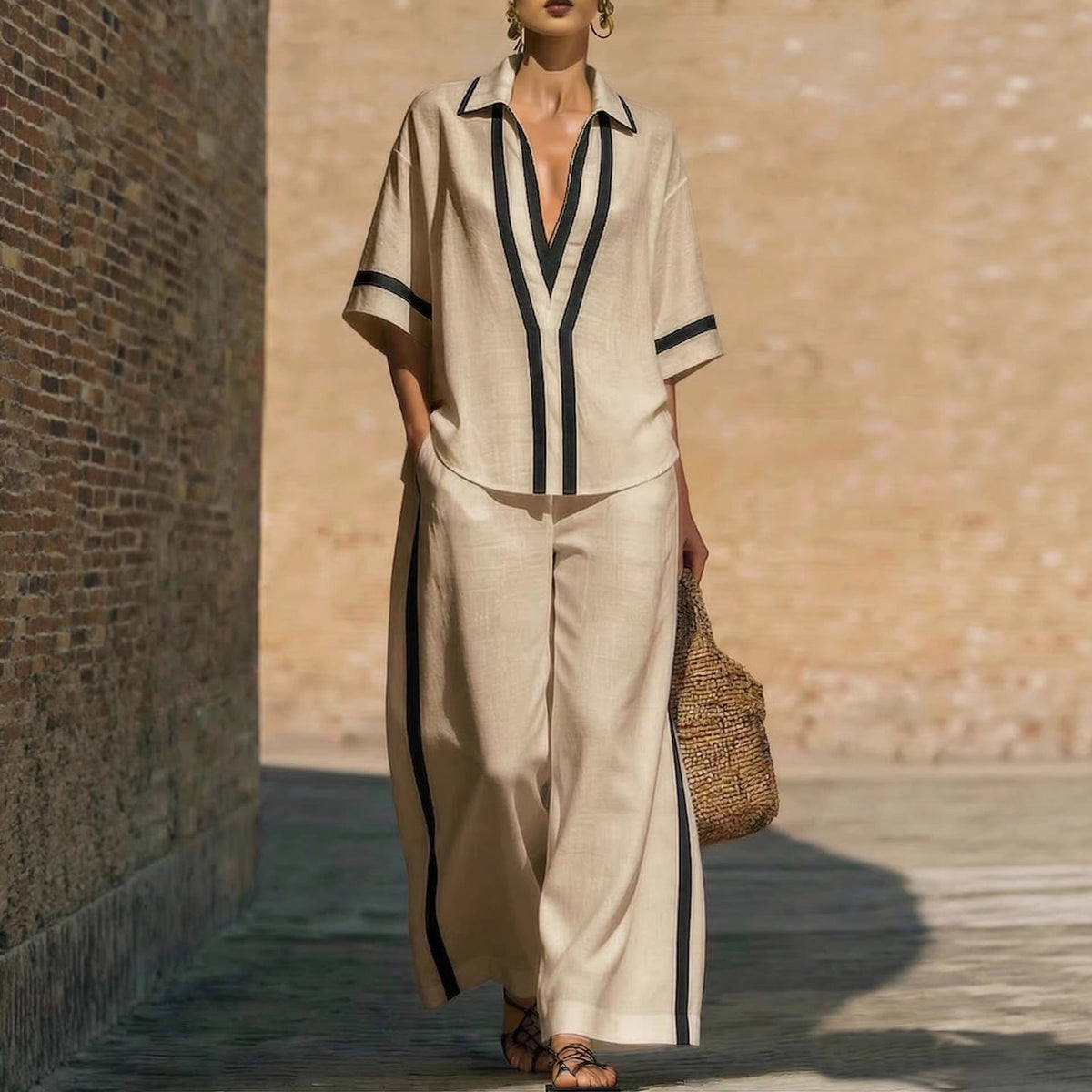Teodori - Two Piece Coordinated Set – Khaki | The Bellemont Sisters Australia